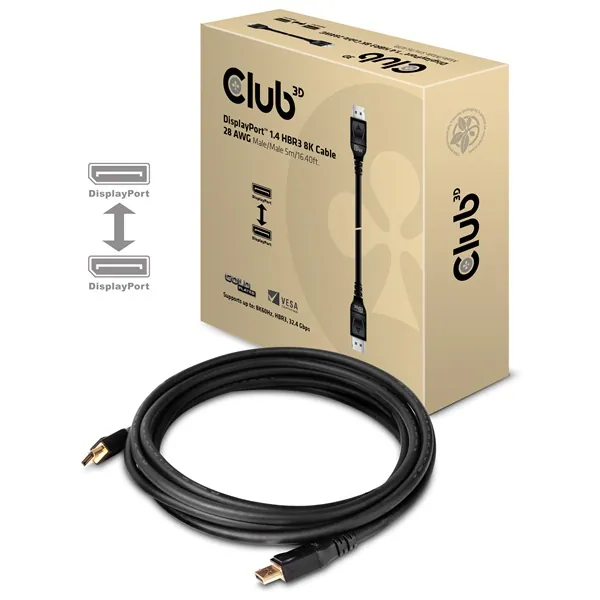 Club 3D Kábel - CAC-1061 (DisplayPort 1.4, HBR3, 8K60Hz, 5m, 32CH, Aranyozott, VESA, M/M) – 3. kép