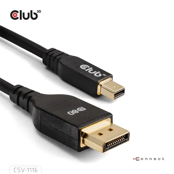 Club 3D Kábel - CAC-1116 (Mini DisplayPort to DisplayPort, DP80, Bidirektional, VESA, 4K240Hz, 8K60Hz, 10K60Hz, 1m) – 4. kép