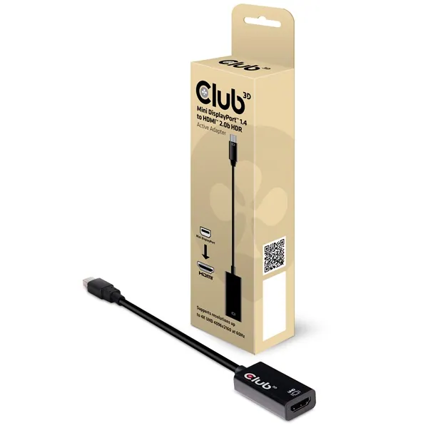 Club 3D Átalakító - CAC-1180 (Mini DisplayPort 1.4 to HDMI 2.0, 4K60Hz, HDR, 3D, 16bpc)