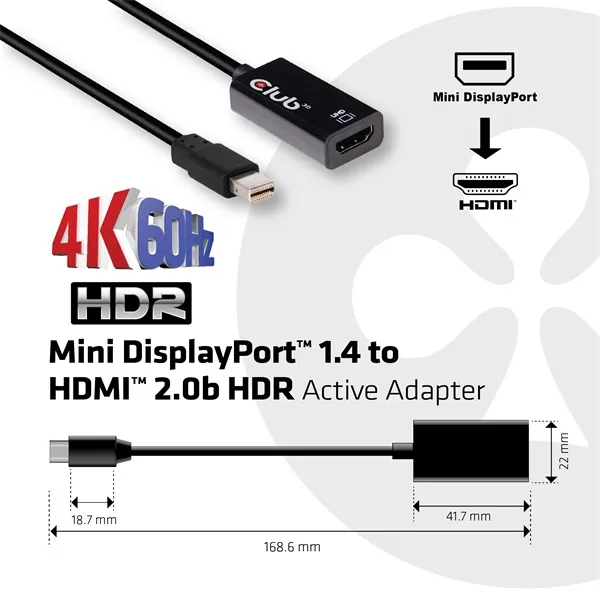 Club 3D Átalakító - CAC-1180 (Mini DisplayPort 1.4 to HDMI 2.0, 4K60Hz, HDR, 3D, 16bpc) – 5. kép