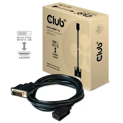 Club 3D Kábel - CAC-1211 (DVI-D to HDMI 1.4, 2m, M/F, kétirányú, UHD 4K30Hz, Arany érintkezők) – 2. kép