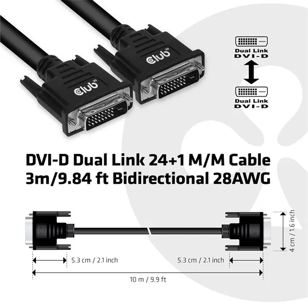 Club 3D Kábel - CAC-1223 (DVI-D Dual Link, 24+1, Bidirektional, 28AWG, 3m, Plug & Play) – 4. kép