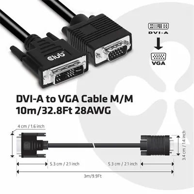 Club 3D Kábel - CAC-1243 (DVI-A to VGA M/M, 3 m, 28AWG, 1600x1200 60Hz) – 2. kép