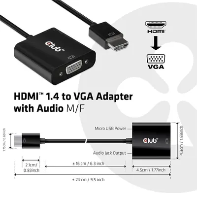 Club 3D Átalakító - CAC-1302 (HDMI 1.4 to VGA + Audio, 1080p@60Hz, Micro USB power) – 2. kép