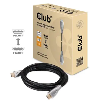 Club 3D Kábel - CAC-1310 (HDMI 2.0 Premium High Speed, 4K60Hz, 3m, UHD, ethernet, HDR, 18Gbps, Full HD 3D, M/M) – 2. kép