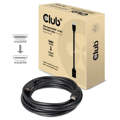 Club 3D Kábel - CAC-1320 (HDMI 1.4 M/F, 5m, 4K@30Hz, 10.2Gbps, Ethernet)