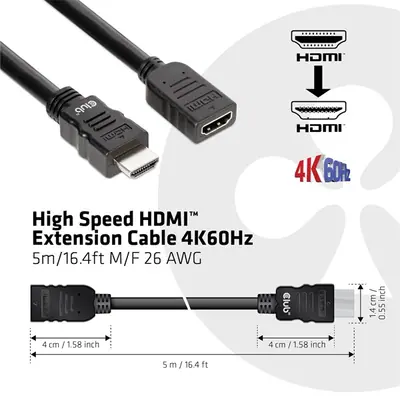 Club 3D Kábel - CAC-1325 (HDMI 2.0 High Speed 4K60Hz, M/F, 5m, 26AWG) – 2. kép