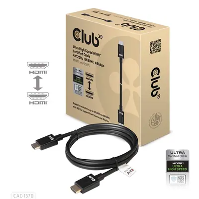 Club 3D Kábel - CAC-1370 (HDMI 2.1 Ultra High-Speed, 48Gbps, 4K120Hz, 8K60Hz, 1.5m, HDMI M/M, alacsony EMI, VRR, QMS)