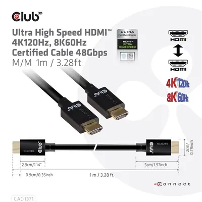 Club 3D Kábel - CAC-1371 (HDMI 2.1 Ultra High Speed, 4K120Hz, 8K60Hz, 48Gbps, M/M, 1m) – 2. kép
