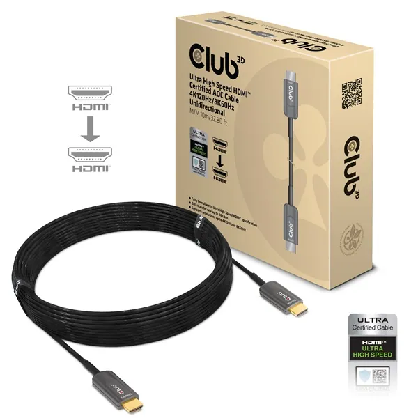 Club 3D Kábel - CAC-1376 (HDMI 2.1 Ultra High Speed, 4K120Hz/8K60Hz, Unidirectional M/M, 10m AOC)