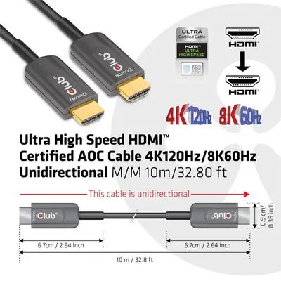 Club 3D Kábel - CAC-1376 (HDMI 2.1 Ultra High Speed, 4K120Hz/8K60Hz, Unidirectional M/M, 10m AOC) – 2. kép