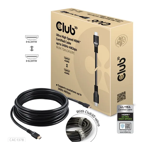Club 3D Kábel - CAC-1378 (HDMI 2.1 Ultra High Speed, 240Hz, 48Gbps, M/M, 7.5m)