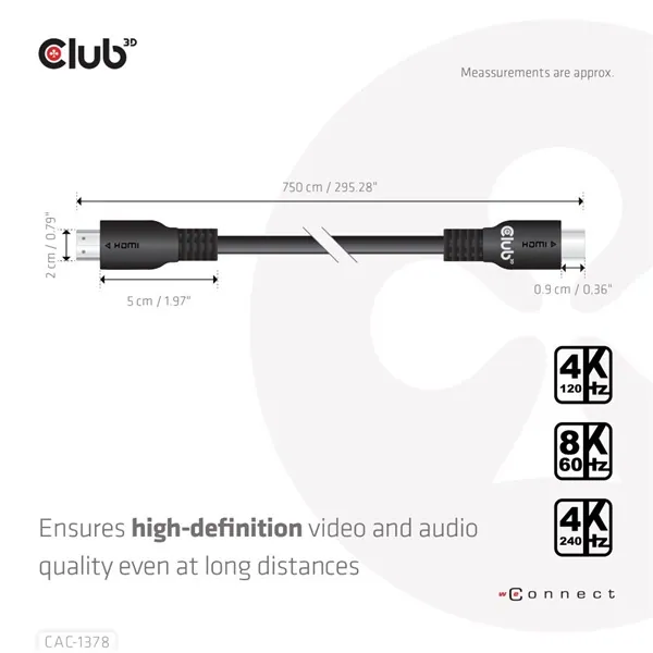 Club 3D Kábel - CAC-1378 (HDMI 2.1 Ultra High Speed, 240Hz, 48Gbps, M/M, 7.5m) – 4. kép