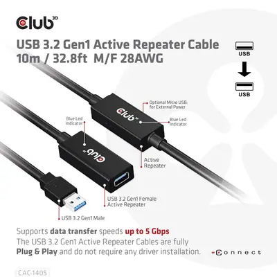 Club 3D kábel - CAC-1405 (3.2 USB-A, Active Repeater, 5Gbps, 10m) – 2. kép