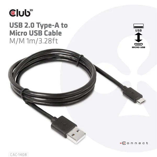 Club 3D kábel - CAC-1408 (2.0 USB-A, Micro USB, 5Gbps, 1m) – 5. kép