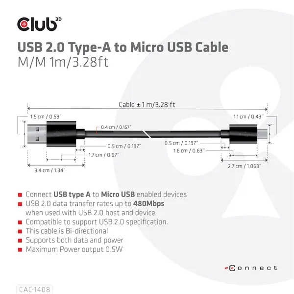 Club 3D kábel - CAC-1408 (2.0 USB-A, Micro USB, 5Gbps, 1m) – 6. kép
