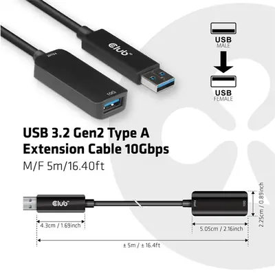 Club 3D kábel - CAC-1411 (3.2 USB-A 10 Gbps, M/F, 5m) – 2. kép