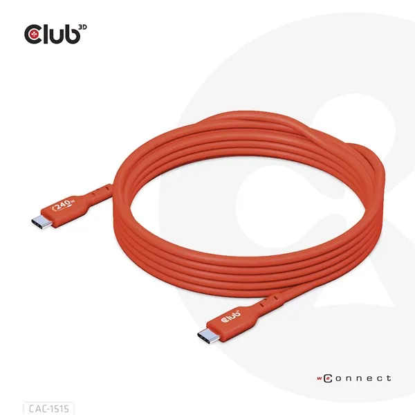 Club 3D Kábel - CAC-1515 (USB2.0 USB-C, 480Mb, 240W PD, kétirányú, USB-IF Certified, M/M, 4m) – 3. kép