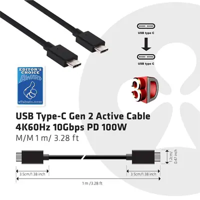 Club 3D Kábel - CAC-1522 (3.1 USB-C Gen 1 to 3.1 USB-C Gen 1, 10Gbps, 100W PD, 4K60Hz, M/M, 0,8m) – 2. kép