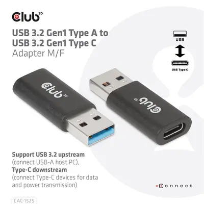 Club 3D Átalakító - CAC-1525 (3.2 USB-A Gen 1 to 3.2 USB-C Gen 1, Bidirectional) – 2. kép