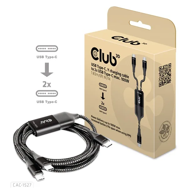 Club 3D Kábel - CAC-1527 (USB-C Y kábel, 100W PD, 1.83m, 2xUSB-C) – 5. kép