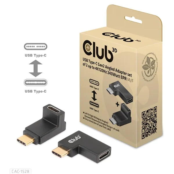 Club 3D Átalakító - CAC-1528 (USB-C Gen 2 to USB-C Gen 2, 90 fokos adapter, 10Gbps, 4k120Hz) – 2. kép