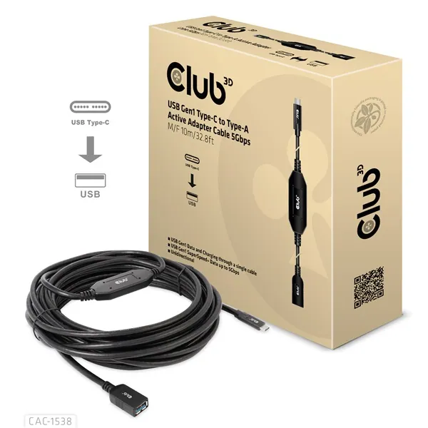 Club 3D Kábel - CAC-1538 (USB-C Gen 1 to USB-A, 5Gbps, 10m) – 2. kép