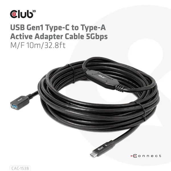 Club 3D Kábel - CAC-1538 (USB-C Gen 1 to USB-A, 5Gbps, 10m) – 7. kép