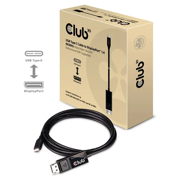 Club 3D Kábel - CAC-1557 (USB-C to DisplayPort 1.4, HDR, 1,8m, 8K60Hz) – 3. kép