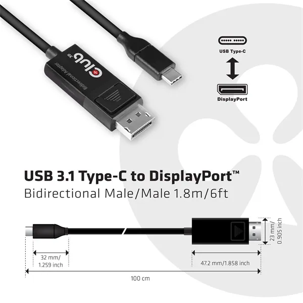 Club 3D Kábel - CAC-1557 (USB-C to DisplayPort 1.4, HDR, 1,8m, 8K60Hz) – 5. kép