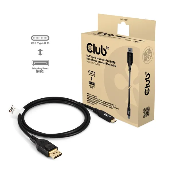 Club 3D Kábel - CAC-1559 (USB-C to DisplayPort 2.1, DP80 Bidirectional, 1m, 8K60Hz)