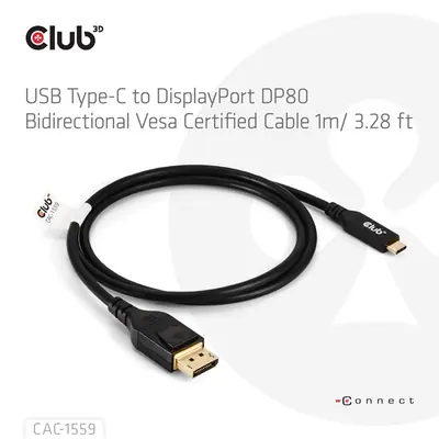 Club 3D Kábel - CAC-1559 (USB-C to DisplayPort 2.1, DP80 Bidirectional, 1m, 8K60Hz) – 2. kép