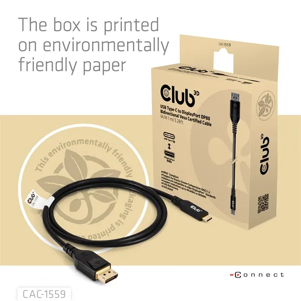 Club 3D Kábel - CAC-1559 (USB-C to DisplayPort 2.1, DP80 Bidirectional, 1m, 8K60Hz) – 5. kép