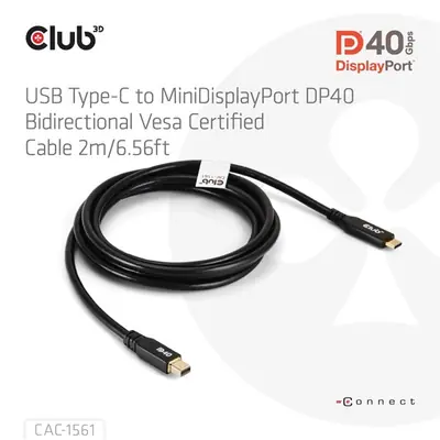 Club 3D Kábel - CAC-1561 (USB-C to Mini DisplayPort 2.1, DP40 Bidirectional, 2m, 8K30Hz) – 2. kép