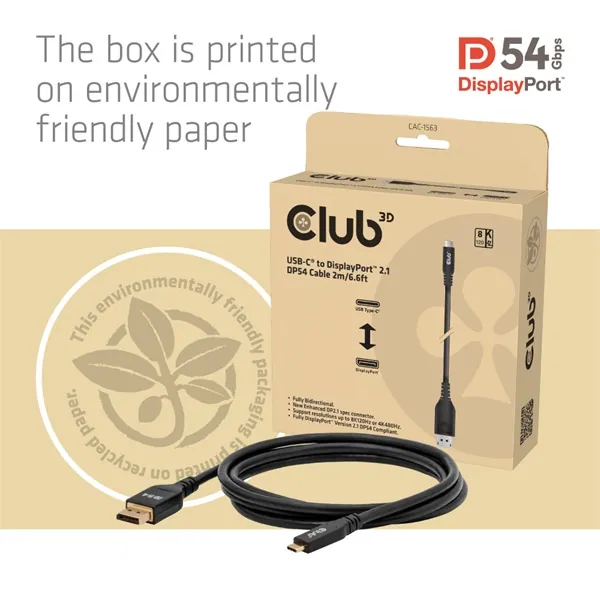 Club 3D Kábel - CAC-1563 (USB-C to DisplayPort 2.1, 8K120Hz, 2m, M/M) – 7. kép