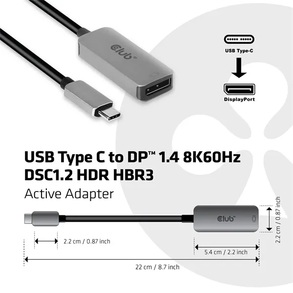 Club 3D Átalakító - CAC-1567 (USB-C to DisplayPort 1.4, 8K60Hz, DSC 1.2, HDR, HBR3) – 4. kép