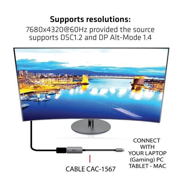 Club 3D Átalakító - CAC-1567 (USB-C to DisplayPort 1.4, 8K60Hz, DSC 1.2, HDR, HBR3) – 6. kép