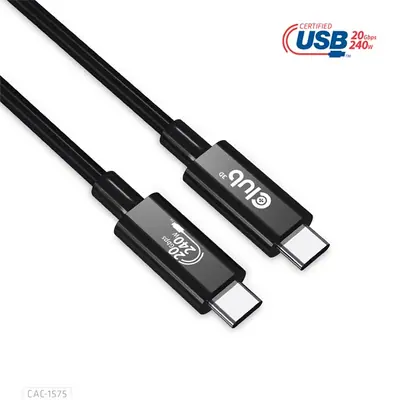 Club 3D Kábel - CAC-1575 (USB4 USB-C Gen 2x2, Bi-Directional USB-IF, 4K60Hz, 20Gbps, PD 240W(48V/5A) EPR M/M, 2m)