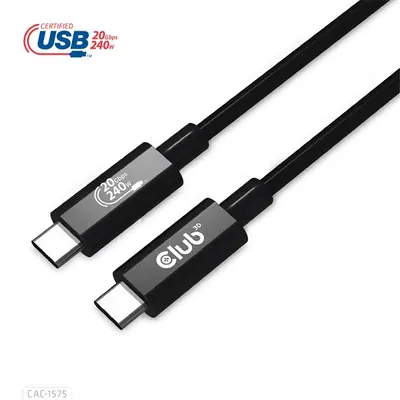 Club 3D Kábel - CAC-1575 (USB4 USB-C Gen 2x2, Bi-Directional USB-IF, 4K60Hz, 20Gbps, PD 240W(48V/5A) EPR M/M, 2m) – 2. kép