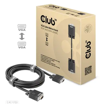 Club 3D Kábel - CAC-1703 (VGA Bidirectional, M/M, 3m, 28AWG, Full HD 1080p)