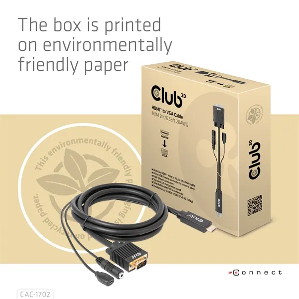 Club 3D Kábel - CAC-1712 (HDMI to VGA, M/M, 2m, 28AWG, 1080p, 3.5mm jack, Micro USB táplálás) – 8. kép