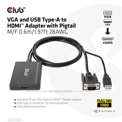 Club 3D Átalakító - CAC-1720 (USB-A & VGA to HDMI, M/F, 0.6m, 28AWG, Full HD 1080p) – 2. kép