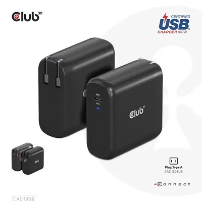 Club 3D Hálózati Adapter - CAC-1908EU (100W GAN, USB-IF, egyportos USB-C, PD 3.0 támogatás) – 2. kép