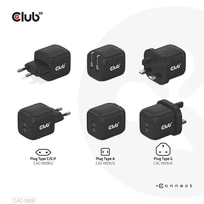 Club 3D Hálózati Adapter - CAC-1909EU (45W GAN, USB-C Dual Port, PD 3.0, PPS, Kétportos) – 2. kép