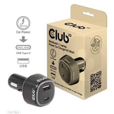 Club 3D Autós Töltő - CAC-1922 (63W, USB-A, USB-C, 12-24V, QC3.0)