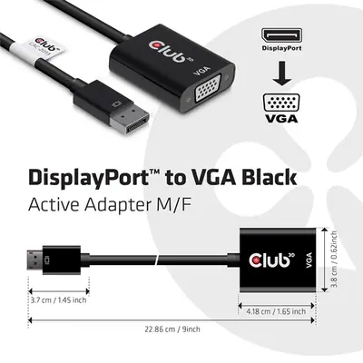 Club 3D Átalakító - CAC-2013 (DisplayPort 1.1a to VGA, fekete, aktív, WUXGA 1920x1200 @60Hz) – 2. kép