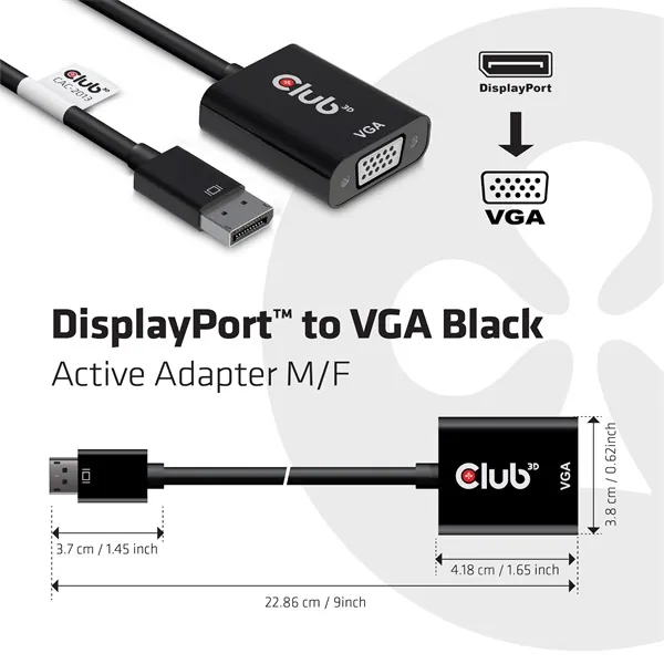 Club 3D Átalakító - CAC-2013 (DisplayPort 1.1a to VGA, fekete, aktív, WUXGA 1920x1200 @60Hz) – 2. kép