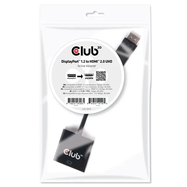 Club 3D Átalakító - CAC-2070 (DisplayPort 1.2 to HDMI 2.0, 4K60Hz UHD, Aktív, 3D támogatás) – 6. kép
