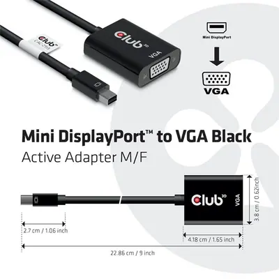 Club 3D Átalakító - CAC-2113 (Mini DisplayPor 1.1a to VGA, fekete, aktív, 1920x1200@60Hz, kompatibilis AMD/Nvidia/Intel) – 2. kép