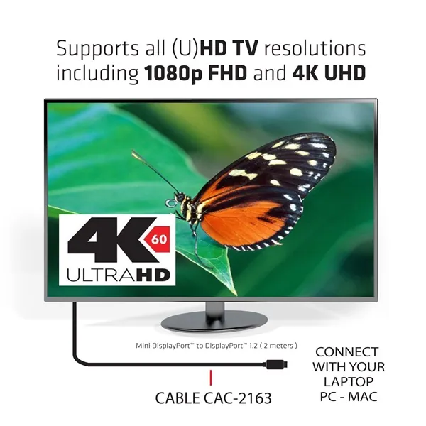 Club 3D Kábel - CAC-2163 (Mini DisplayPort to DisplayPort 1.2, 2m, 4K 60Hz, Bidirektional, 21.6Gbps, zárral) – 6. kép